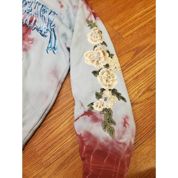 Civil Regime Aqua Marble Rose Hoodie Mens Size Small Tie Dye Embroidered Roses - Picture 9 of 12